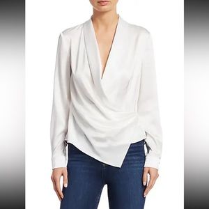 Alice + Olivia Aurora Satin Wrap Top in White NWT (RRP $330) Size 8